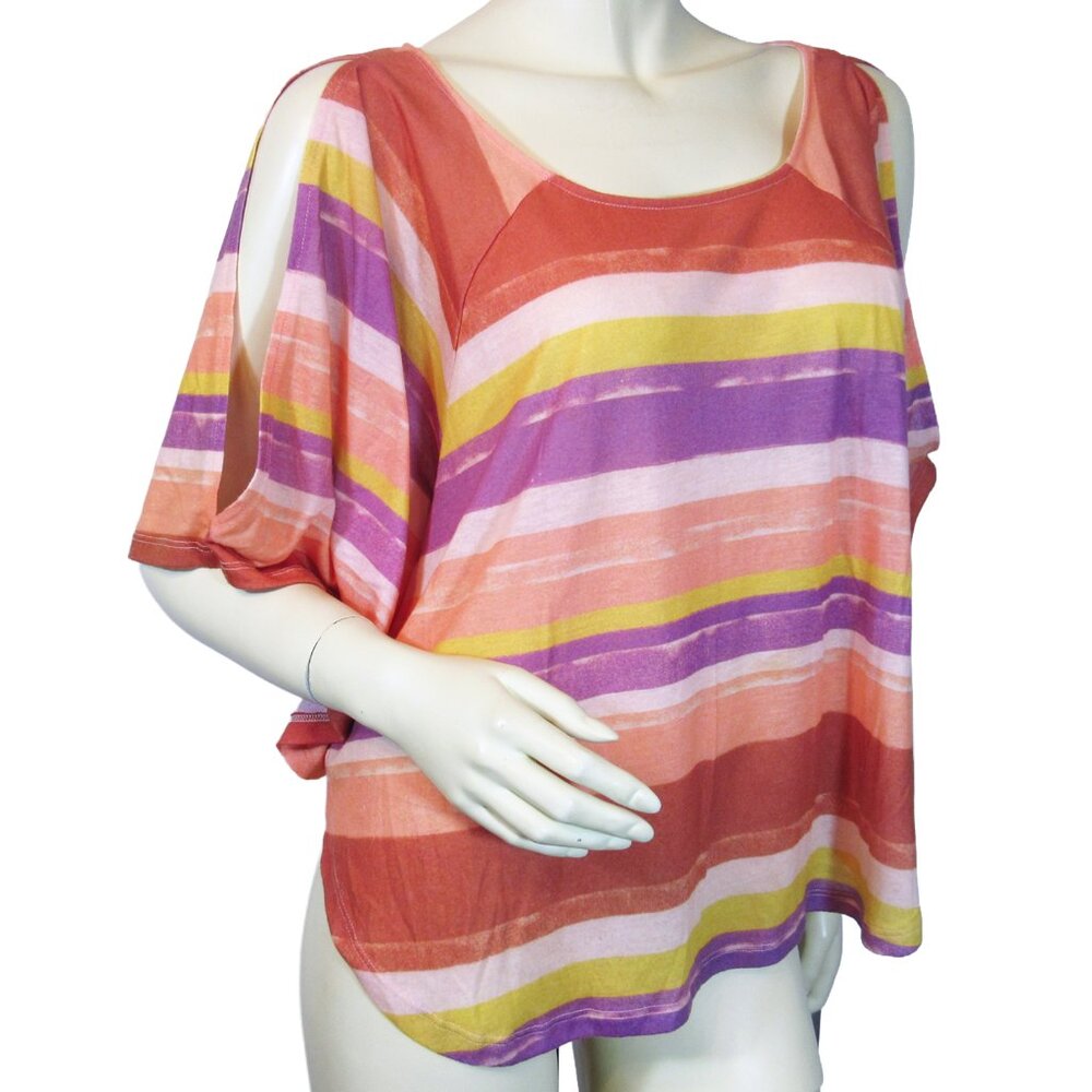 Y2K Decree Cold Shoulder Dolman Striped Top Tunic Multicolor Boho Bohemian Indie